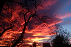 Christmas sunset in very deep and intense red